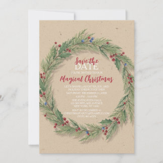 Rustic Pine Wreath Christmas Holiday Party Save The Date