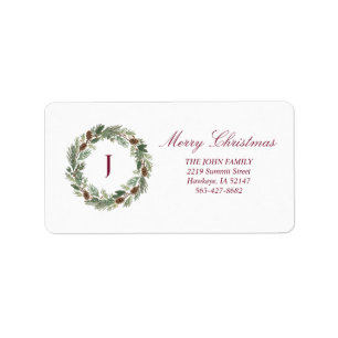 Rustic Pine Wreath Christmas Label