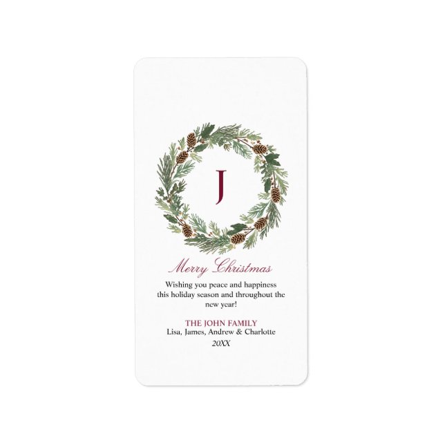 Rustic Pine Wreath Christmas Label (Front)