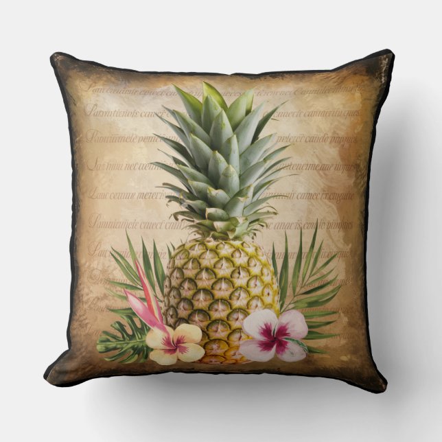 Rustic Pineapple French Calligraphy stylish Chic Cushion (Front)