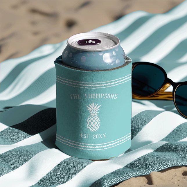 Rustic Pineapple Personalised Family Name Can Cooler (Creator Uploaded)