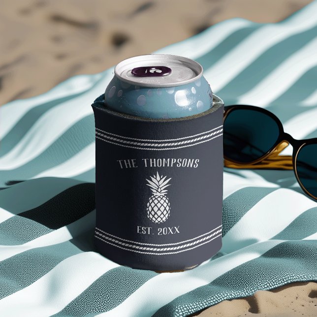 Rustic Pineapple Personalised Family Name Can Cooler (Creator Uploaded)