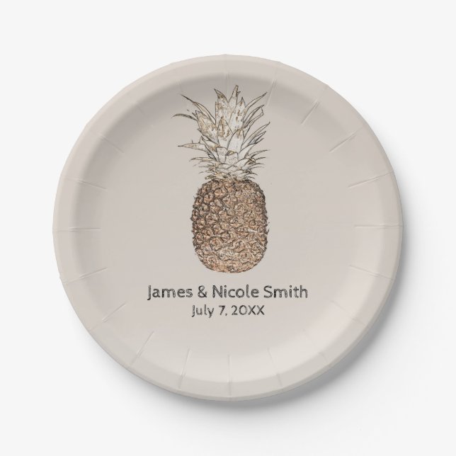Rustic Pineapple Tropical Hawaiian Wedding Paper Plate (Front)