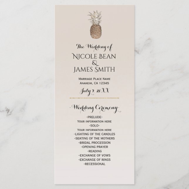 Rustic Pineapple Tropical Hawaiian Wedding Program (Front)