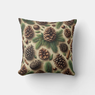 Rustic Pinecone and Greenery Burlap Christmas  Cushion