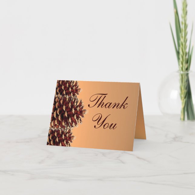 Rustic pinecone autumn custom thank you cards (Front)