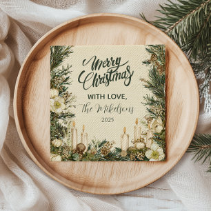 Rustic Pinecone Candle Christmas Napkin