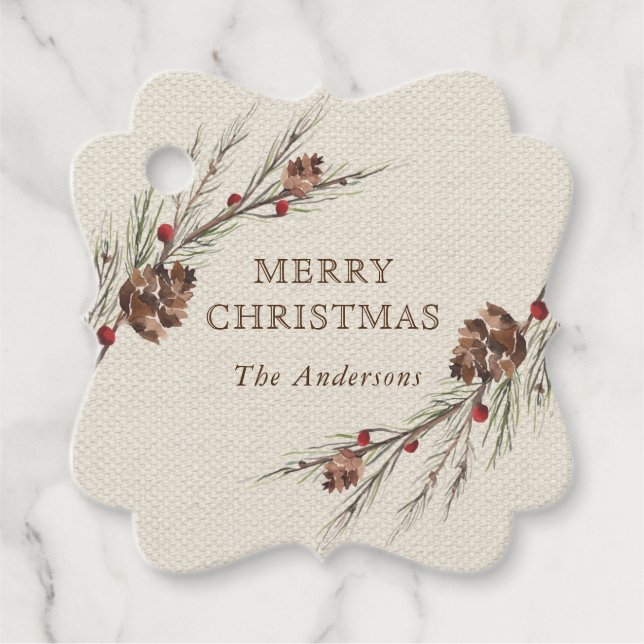 Rustic Pinecone Christmas Holiday Favour Tags (Front)