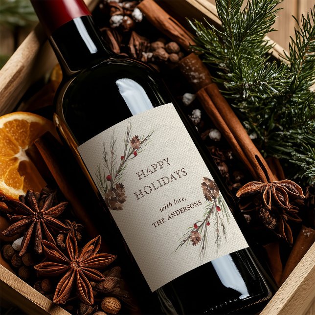 Rustic Pinecone Christmas Holiday Wine Label (Creator Uploaded)