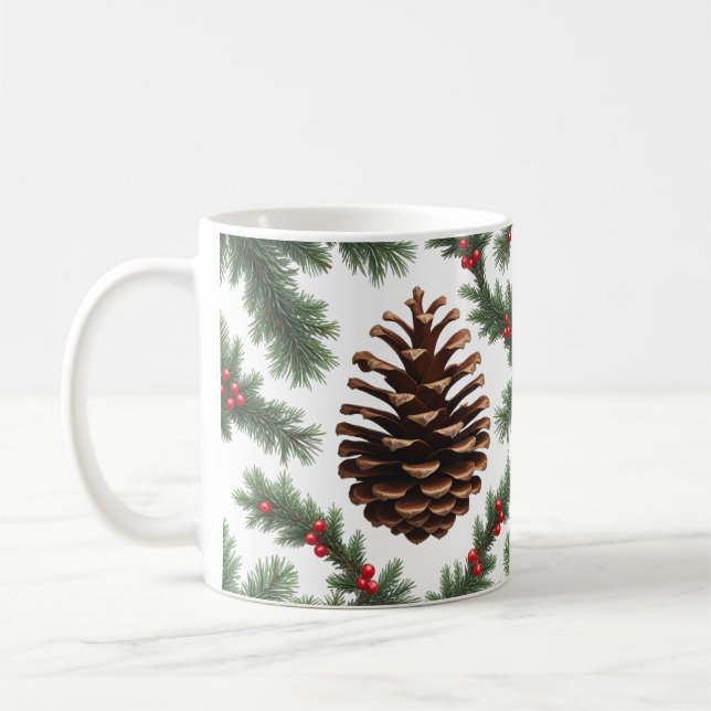 Rustic Pinecone Classic Mug – Farmhouse Christmas  (Left)