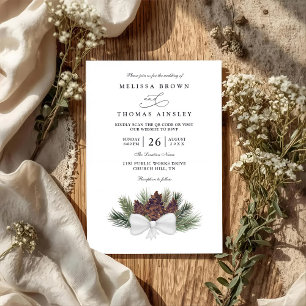 Rustic Pinecone Country Elegant QR Code Wedding Invitation
