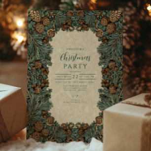 Rustic Pinecone Evergreen Christmas Invitation