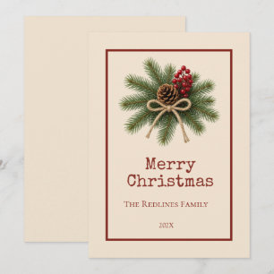 Rustic Pinecone & Evergreen Merry Christmas Holiday Card