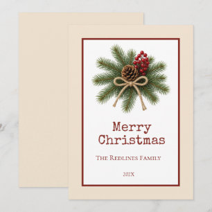 Rustic Pinecone & Evergreen Merry Christmas Holiday Card