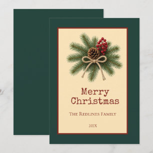 Rustic Pinecone & Evergreen Merry Christmas Holiday Card