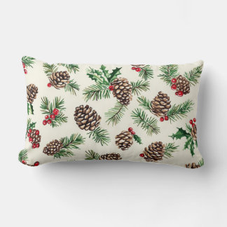 Rustic Pinecone & Holly Christmas Throw Pillow