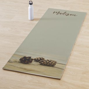 Rustic Pinecone Photo With Muted Sage Green & Name Yoga Mat