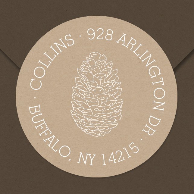 Rustic Pinecone Round Return Address Label (Creator Uploaded)
