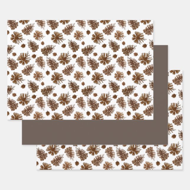 Rustic Pinecone Watercolor Wrapping Paper Sheet (Set)