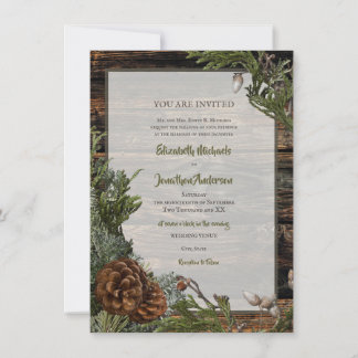 Rustic Pinecone Winter Wedding Invitation