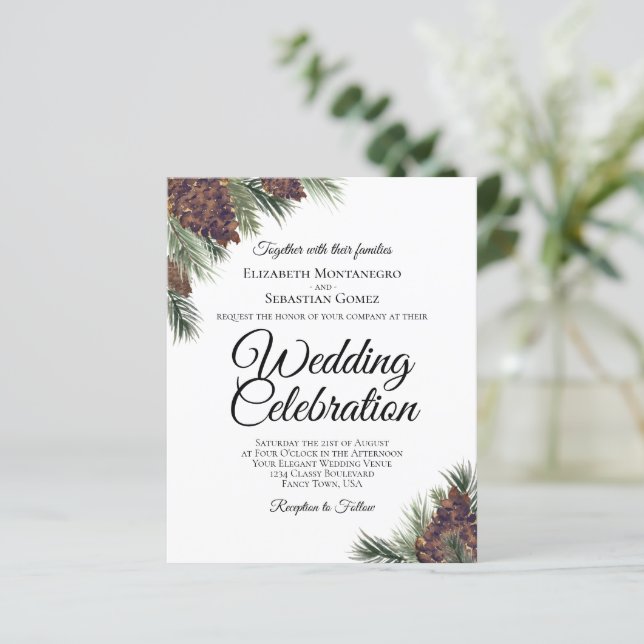 Rustic Pinecones BUDGET Wedding Invitation (Standing Front)