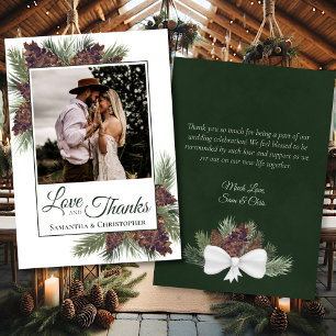 Rustic Pinecones Love Thanks Photo & Note Wedding Thank You Card