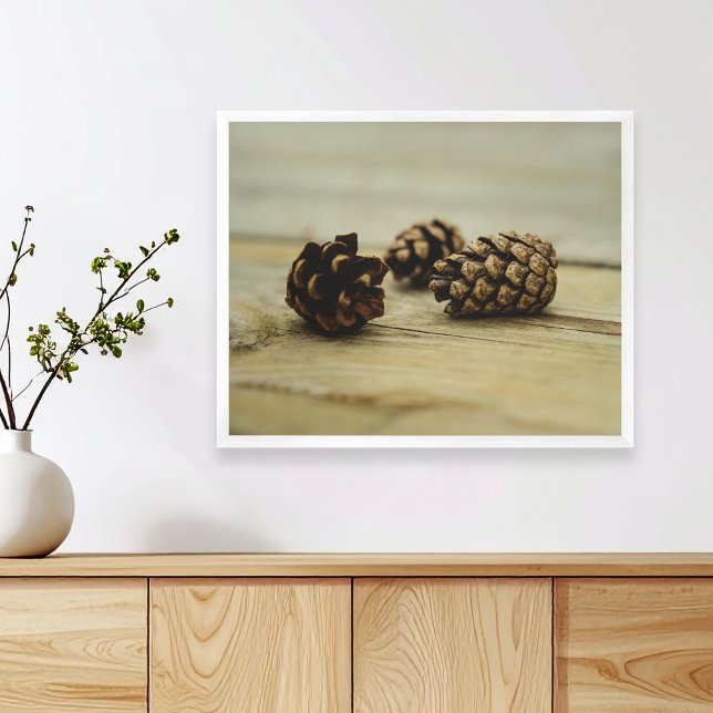 Rustic Pinecones On Wood Nature Still Life Photo Poster (Please note: This image is a digital mockup. The product may not be in scale.)