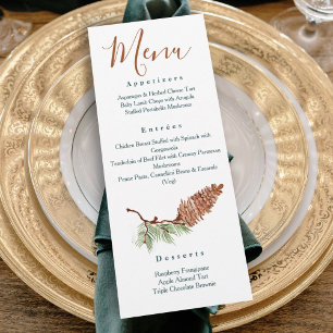 Rustic Pinecones Pine Needle Reception Dinner Menu Invitation