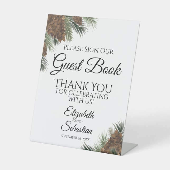 Rustic Pinecones Please Sign Our Guest Book (Front)