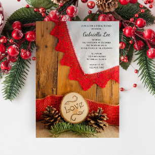 Rustic Pines and Red Lace Bridal Shower Invitation