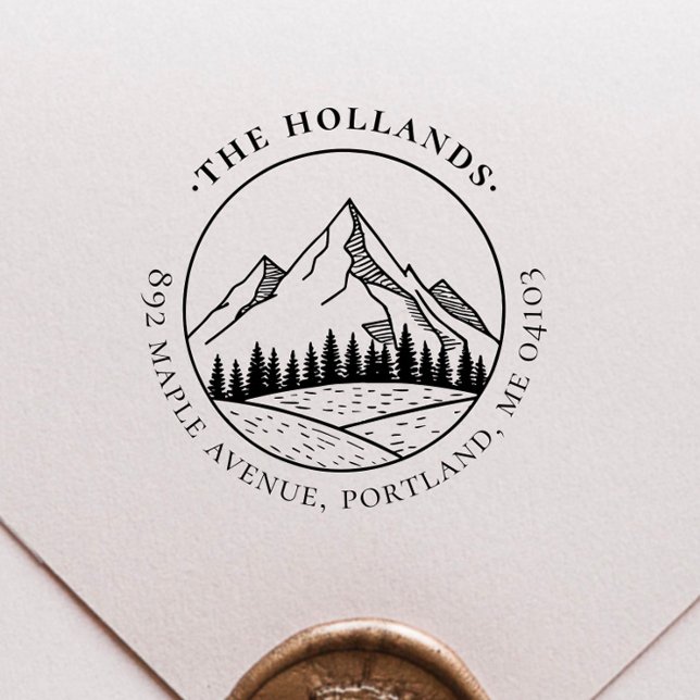 Rustic Pines & Peaks Round Return Address Self-inking Stamp (Creator Uploaded)