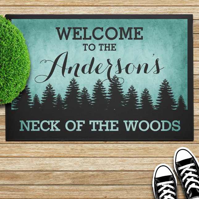Rustic Pines Personalised (aqua) Welcome Doormat (Creator Uploaded)