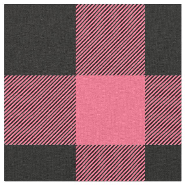 Rustic Pink and Black Buffalo Plaid Fabric (Close Up)