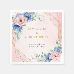 Rustic Pink and Dusty Blue Floral gold frame Napkin