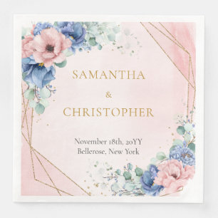 Rustic Pink and Dusty Blue Floral gold frame Napkin