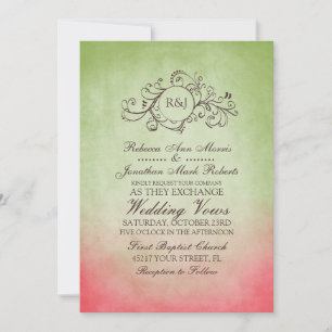 Rustic Pink and Green Bohemian Wedding Invitation
