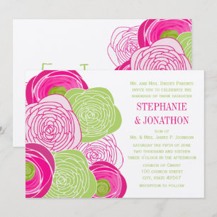 Rustic Pink and Green Rose Wedding Invite