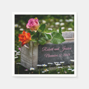 Rustic Pink and Orange Roses and Daisies Wedding Napkin