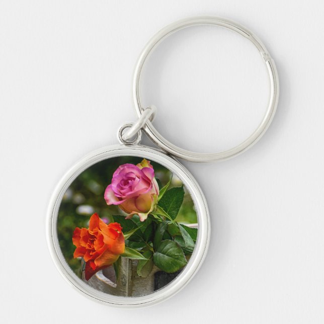 Rustic Pink and Orange Roses Key Ring (Front)