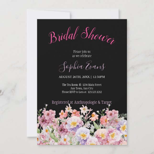 Rustic Pink and Purple Wildflower Bridal Shower In Invitation (Front)
