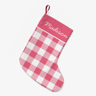 Rustic Pink and White Buffalo Check Monogram Small Christmas Stocking
