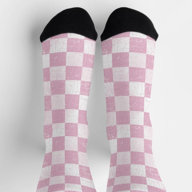 Rustic Pink and White Chequered Socks (Top)