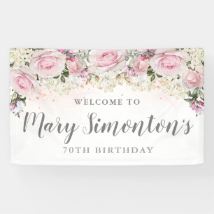 Rustic Pink and White Floral 70th Birthday Banner