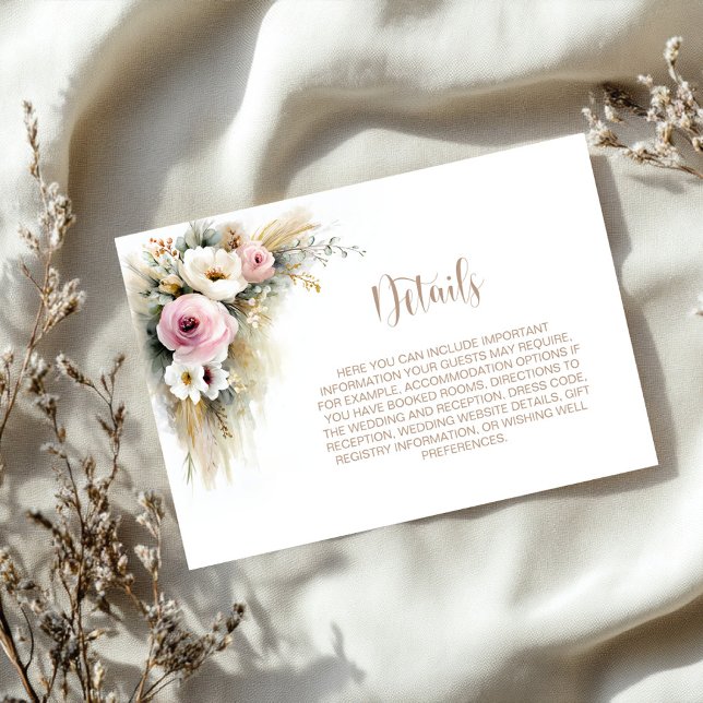 Rustic Pink and White Floral Wedding Details Enclosure Card (Creator Uploaded)