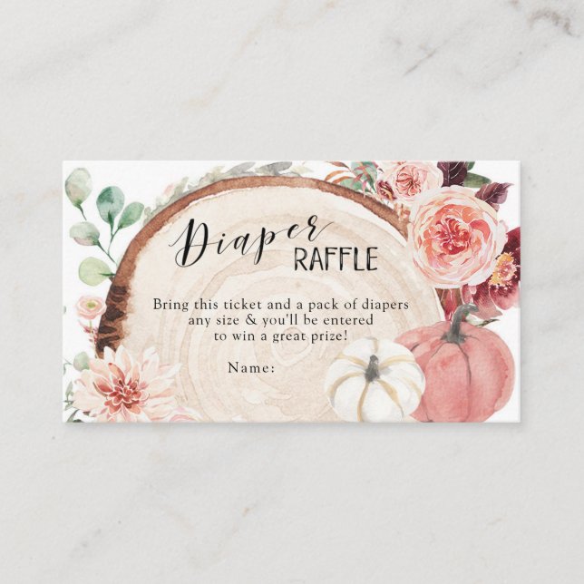 Rustic Pink and White Pumpkin Diaper Raffle Enclosure Card (Front)