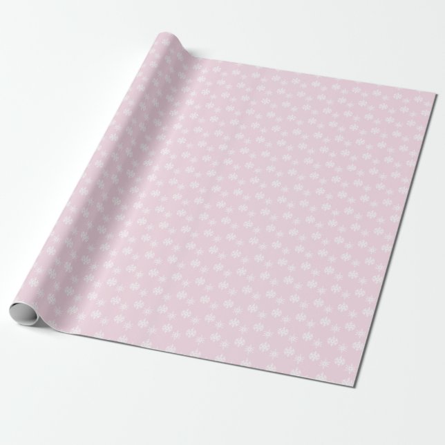 Rustic Pink and White Snowflakes Wrapping Paper (Unrolled)