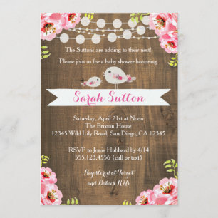 Rustic Pink Baby Bird Girl Shower Invitation