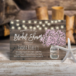Rustic Pink Baby's Breath Floral Jar Bridal Shower Invitation