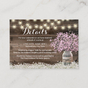 Rustic Pink Baby's Breath Hotel Accommodations Enclosure Card