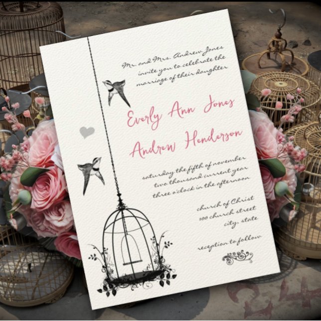 Rustic Pink Birdcage Rose Quartz Wedding Invitation (Creator Uploaded)